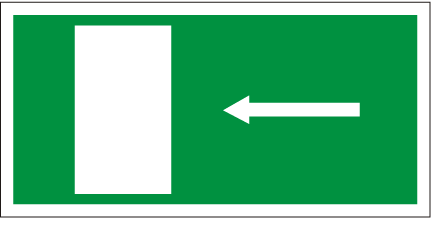 Zaļa uzlīme evakuācijas durvis pa kreisi