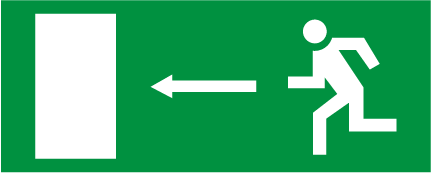 Zaļa uzlīme evakuācijas virziens pa kreisi