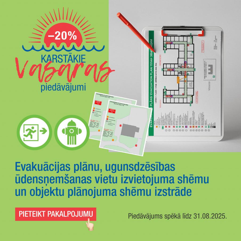 Evakuācijas plānu, ugunsdzēsības ūdensņemšanas vietu izvietojuma shēmu un objektu plānojuma shēmu izstrāde