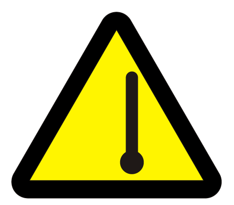 dzeltena informatīva brīdinājuma uzlīme augsta temperatūra